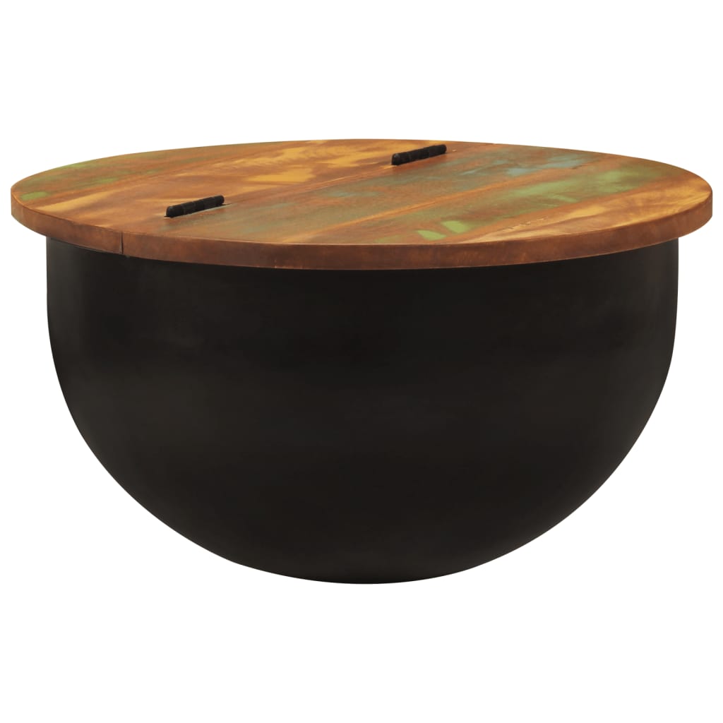 Table Basse en Forme de Bol avec Bois Recyclé-Noir-1-50 x 27 cm-La-Fabrique-Industrielle