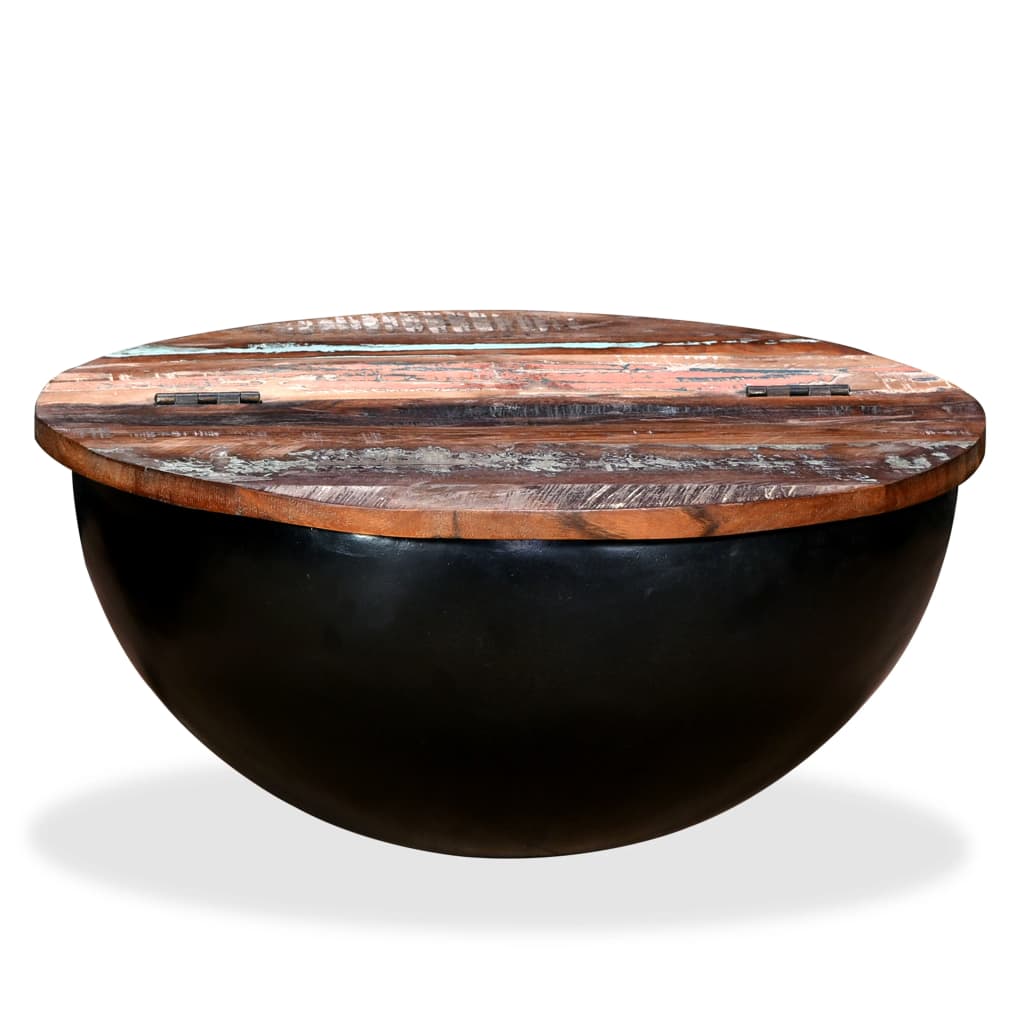 Table Basse en Forme de Bol avec Bois Recyclé-Noir-1-60 x 27 cm-La-Fabrique-Industrielle