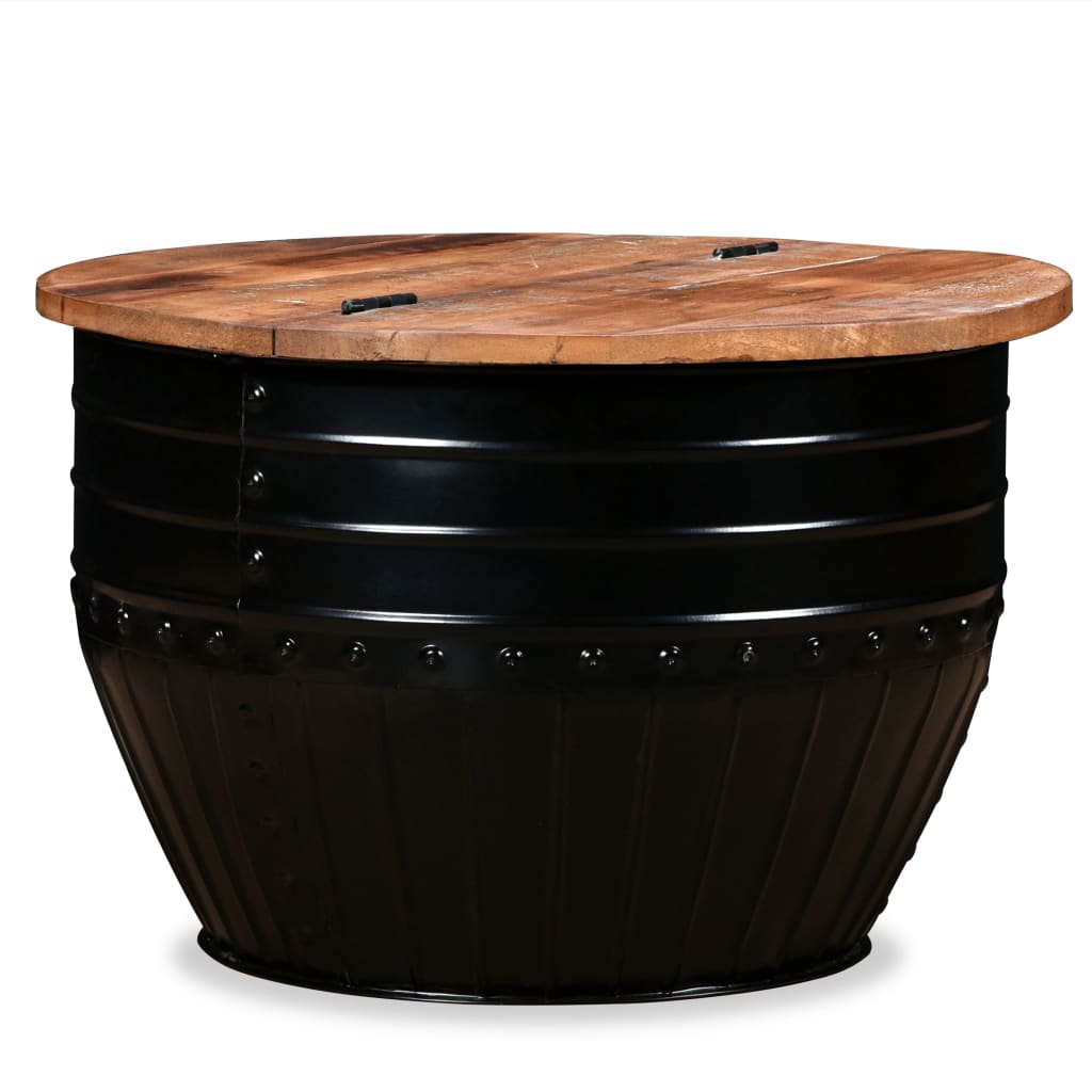 Table Basse en Forme de Bol avec Bois Recyclé-Noir-1-60 x 40 cm-La-Fabrique-Industrielle