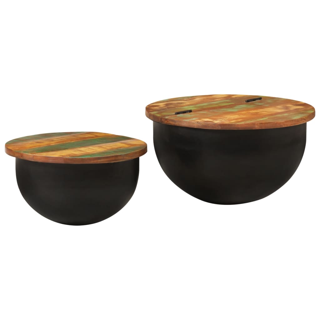 Table Basse en Forme de Bol avec Bois Recyclé-Noir-2-50 x 27 cm-La-Fabrique-Industrielle
