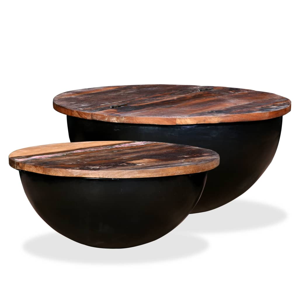 Table Basse en Forme de Bol avec Bois Recyclé-Noir-2-60 x 27 cm-La-Fabrique-Industrielle