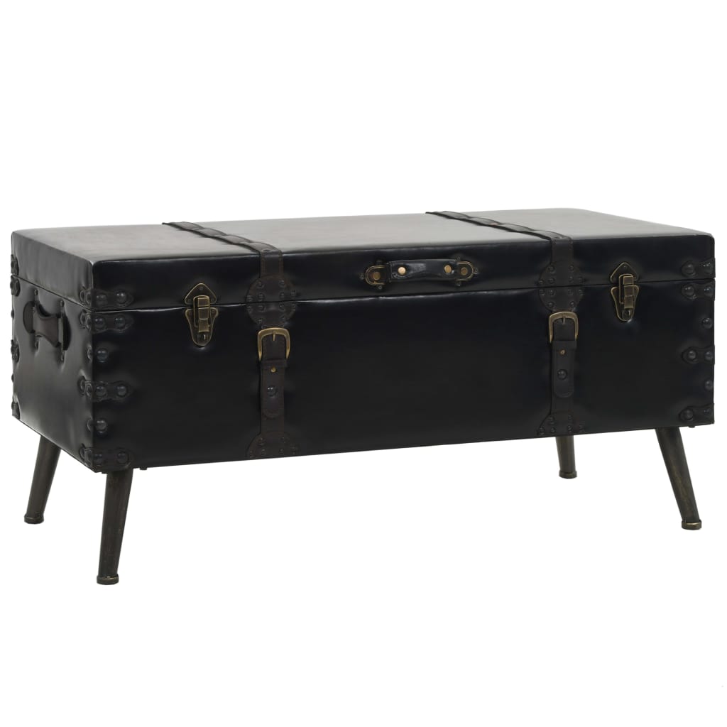 Table Basse en Malle en Cuir et Acier-La-Fabrique-Industrielle