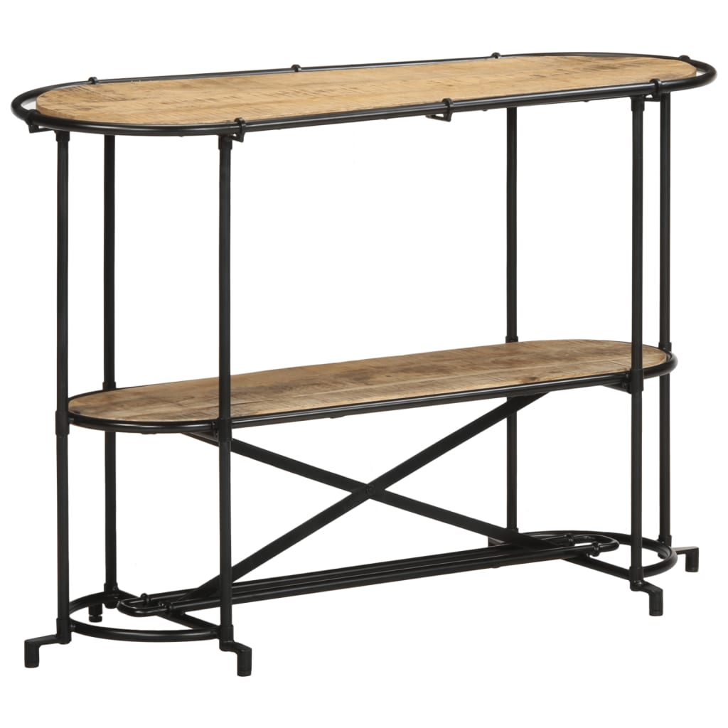 Table Console en Bois et Pieds en Métal Noir-Bois de manguier brut massif-1-La-Fabrique-Industrielle