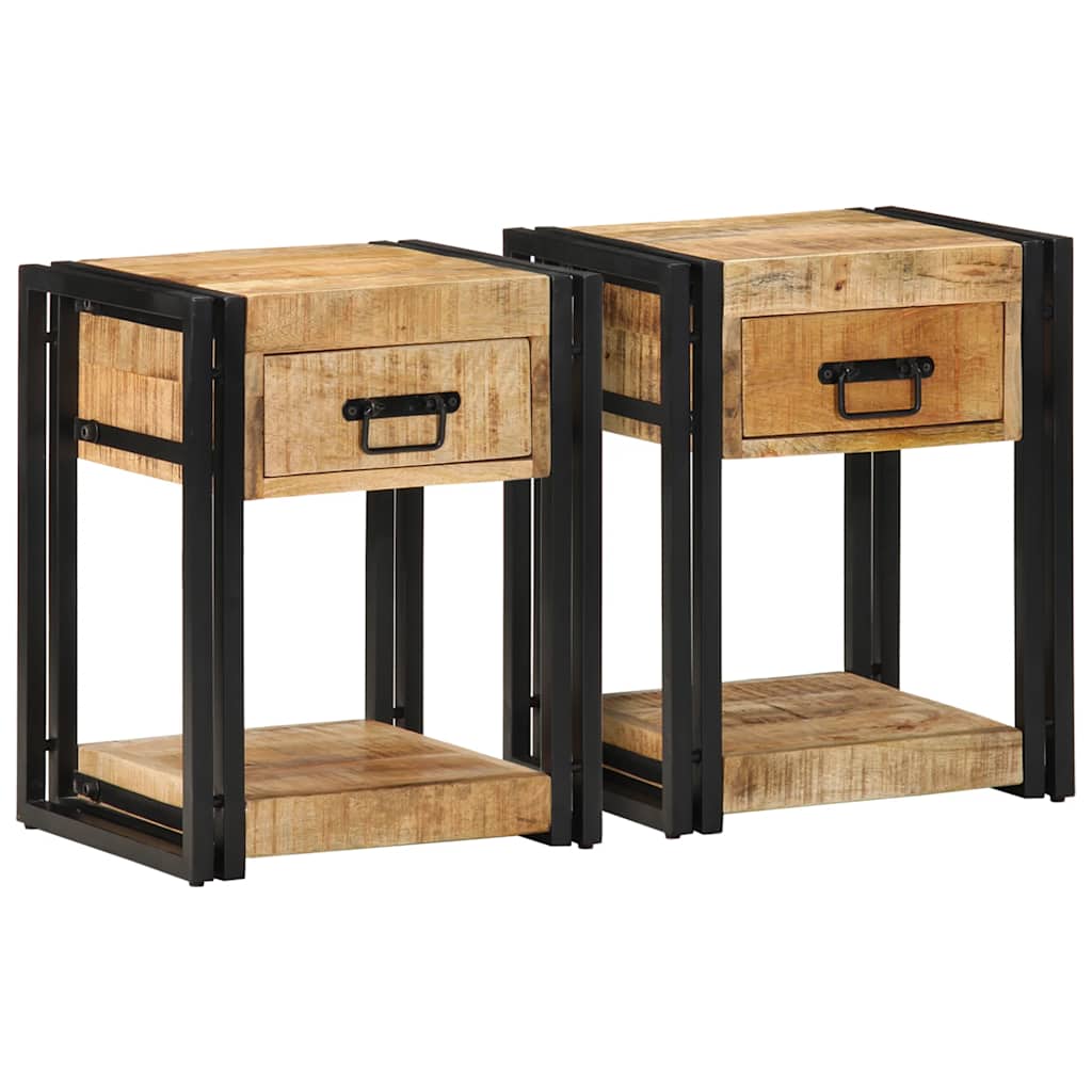 Table De Nuit 40X40X40 Cm En Bois De Manguier Massif-Bois de manguier brut massif-2-40 x 35 x 50 cm-La-Fabrique-Industrielle