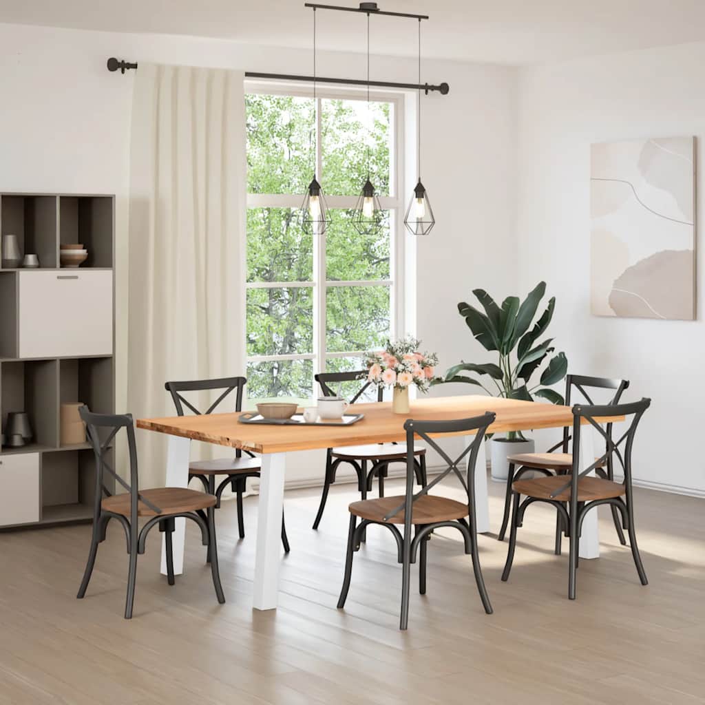 Table Industrielle en Bois Massif avec Pieds Blancs-La-Fabrique-Industrielle