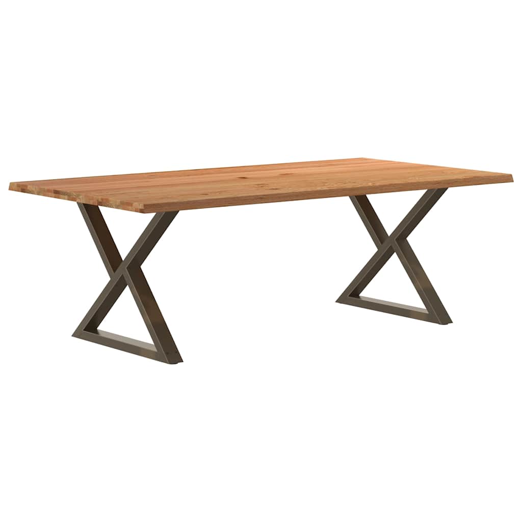 Table Industrielle en Bois avec Pieds Croisés-Marron clair et acier naturel-1-220 x 120 x 74 cm-La-Fabrique-Industrielle