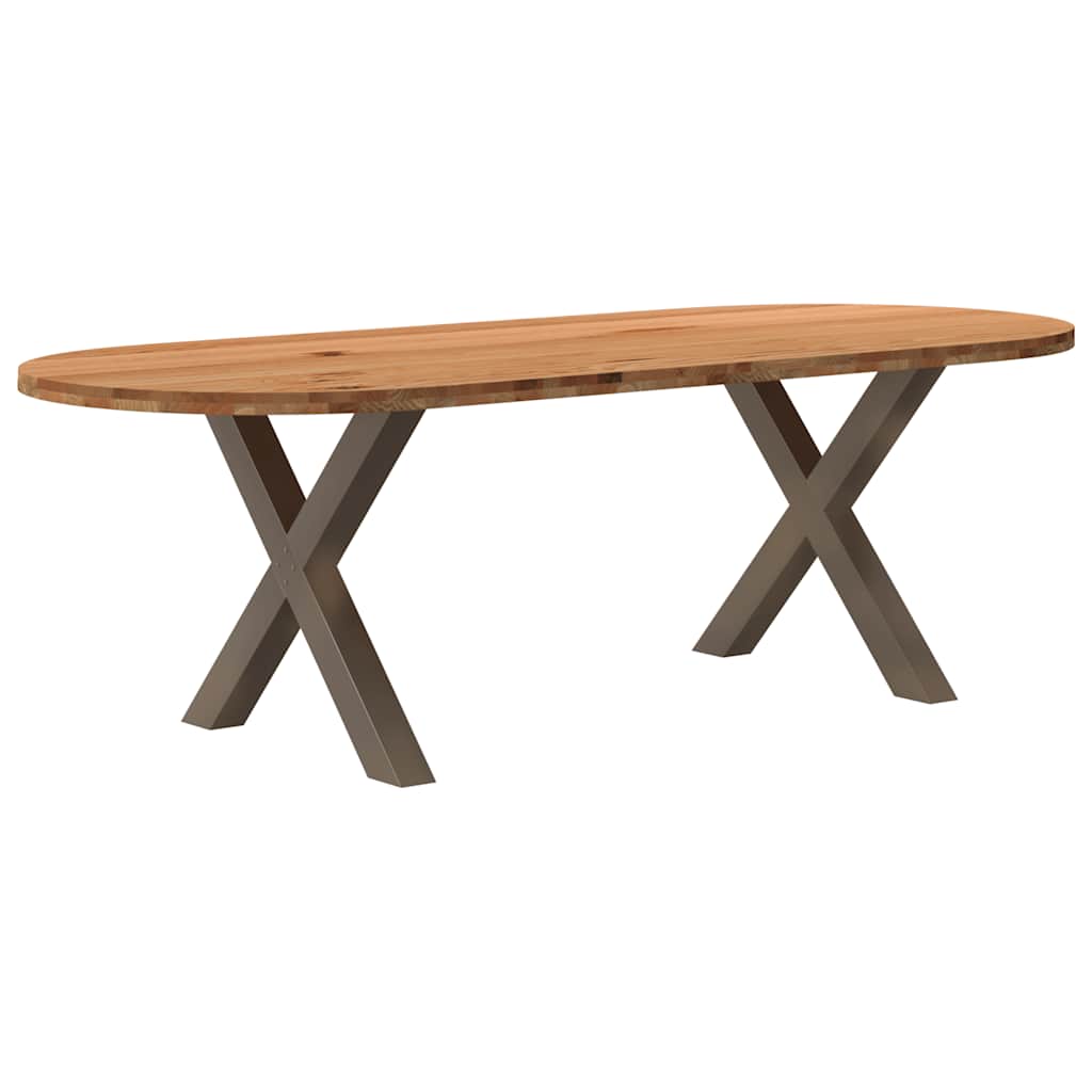 Table Industrielle en Bois de Chêne avec Pieds en X-Acier naturel-1-240 x 100 x 74 cm-La-Fabrique-Industrielle