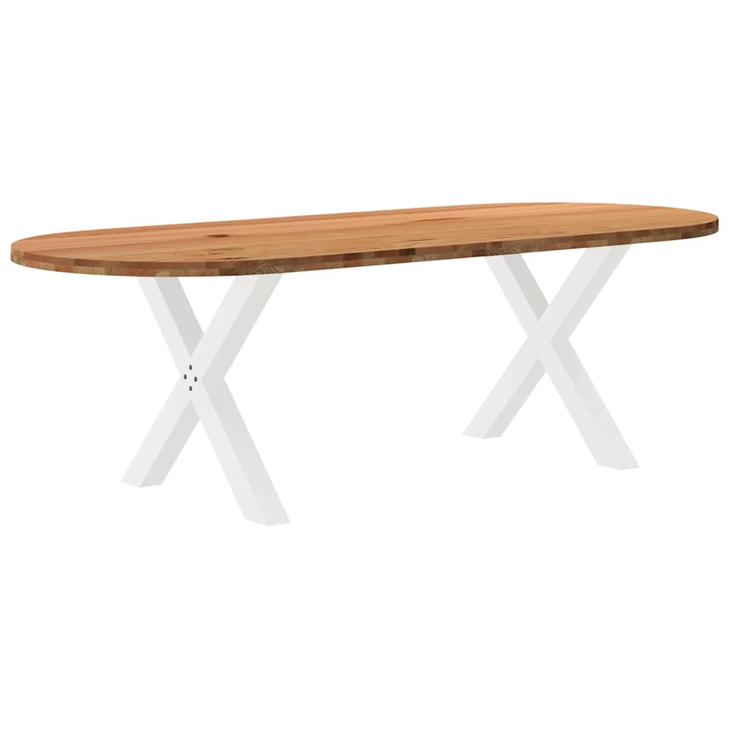 Table Industrielle en Bois de Chêne avec Pieds en X-Blanc-1-240 x 100 x 74 cm-La-Fabrique-Industrielle