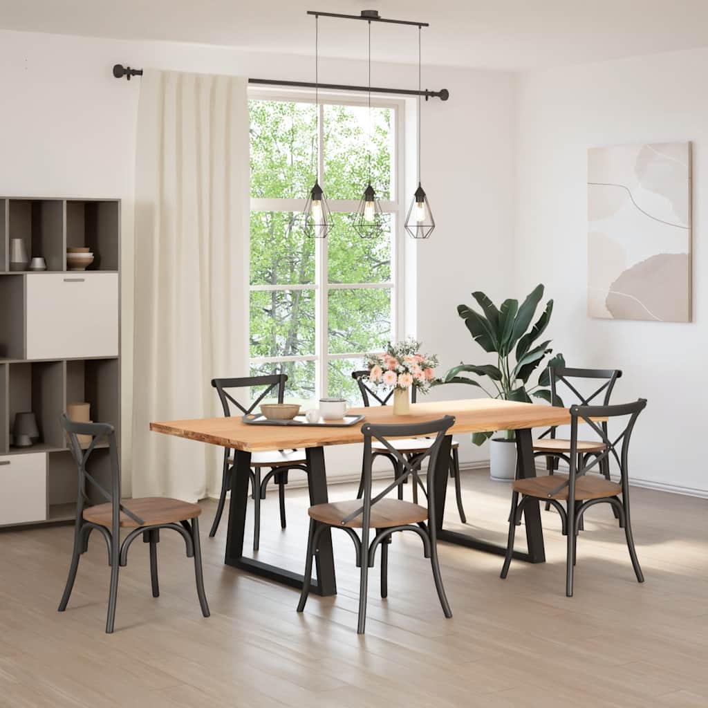 Table Industrielle en Bois de Chêne et Acier Noir-100 cm-220 cm-1-La-Fabrique-Industrielle