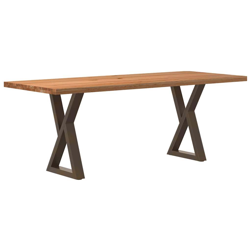 Table Industrielle en Bois et Pieds Noirs Croisés-Acier naturel-1-200 x 80 x 74 cm-La-Fabrique-Industrielle