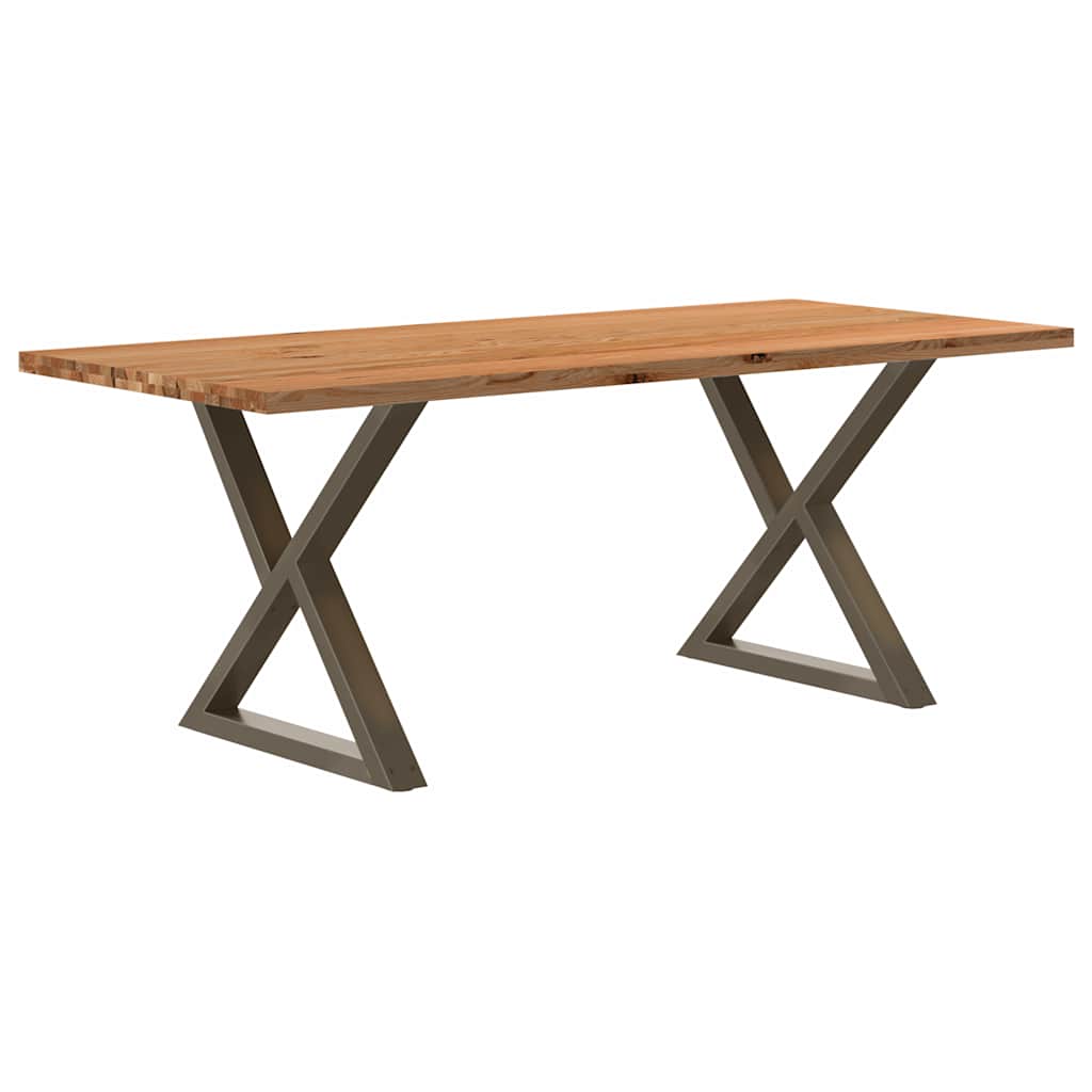 Table Industrielle en Bois et Pieds Noirs Croisés-Acier naturel-1-200 x 90 x 74 cm-La-Fabrique-Industrielle