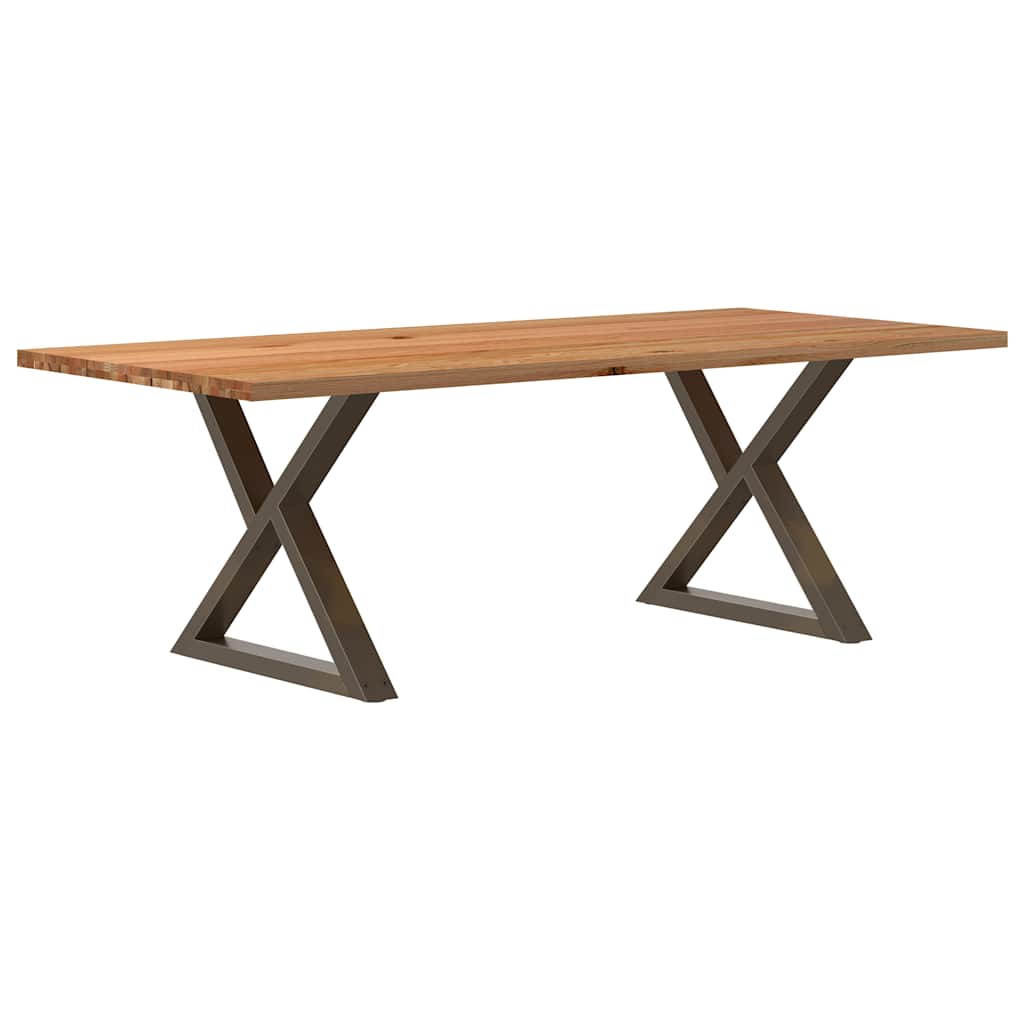 Table Industrielle en Bois et Pieds Noirs Croisés-Acier naturel-1-220 x 100 x 74 cm-La-Fabrique-Industrielle
