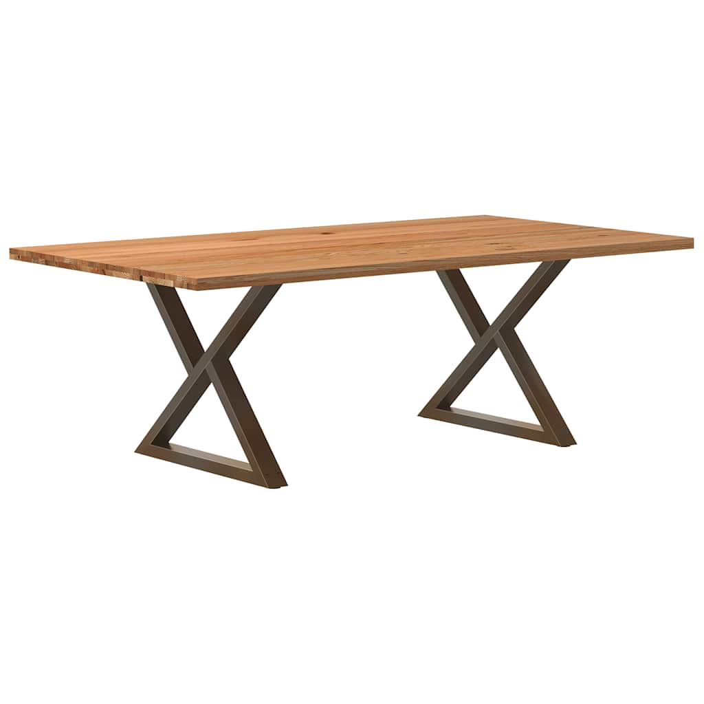 Table Industrielle en Bois et Pieds Noirs Croisés-Acier naturel-1-220 x 120 x 74 cm-La-Fabrique-Industrielle