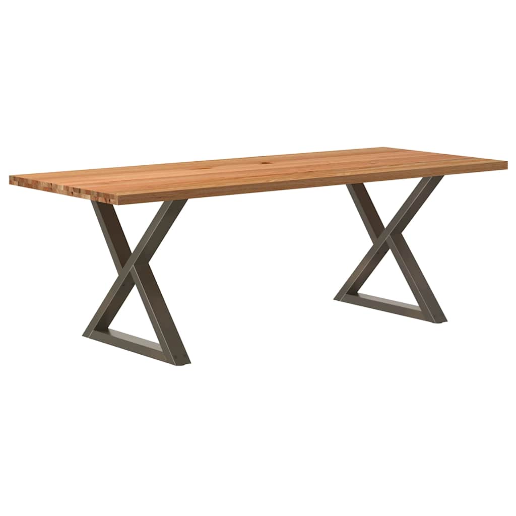 Table Industrielle en Bois et Pieds Noirs Croisés-Acier naturel-1-220 x 90 x 74 cm-La-Fabrique-Industrielle