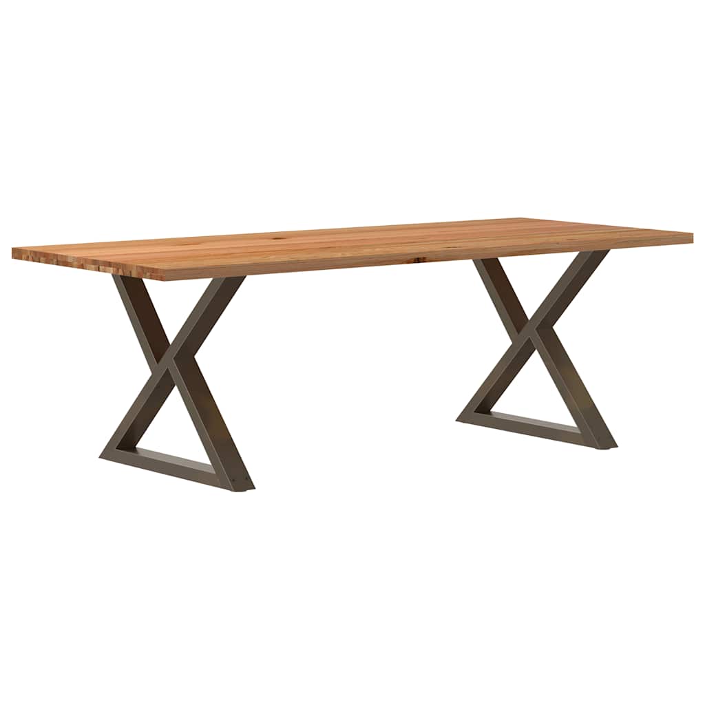 Table Industrielle en Bois et Pieds Noirs Croisés-Acier naturel-1-240 x 100 x 74 cm-La-Fabrique-Industrielle