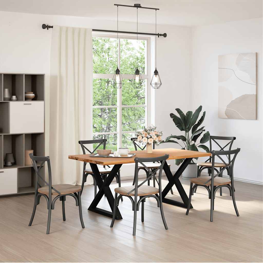 Table Industrielle en Bois et Pieds Noirs Croisés-La-Fabrique-Industrielle