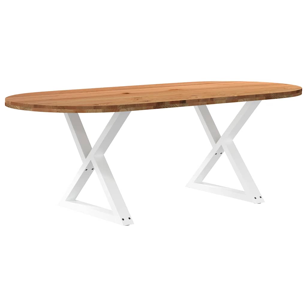 Table Ovale en Bois Massif de Chêne et Métal-Blanc-1-220 x 100 x 74 cm-La-Fabrique-Industrielle