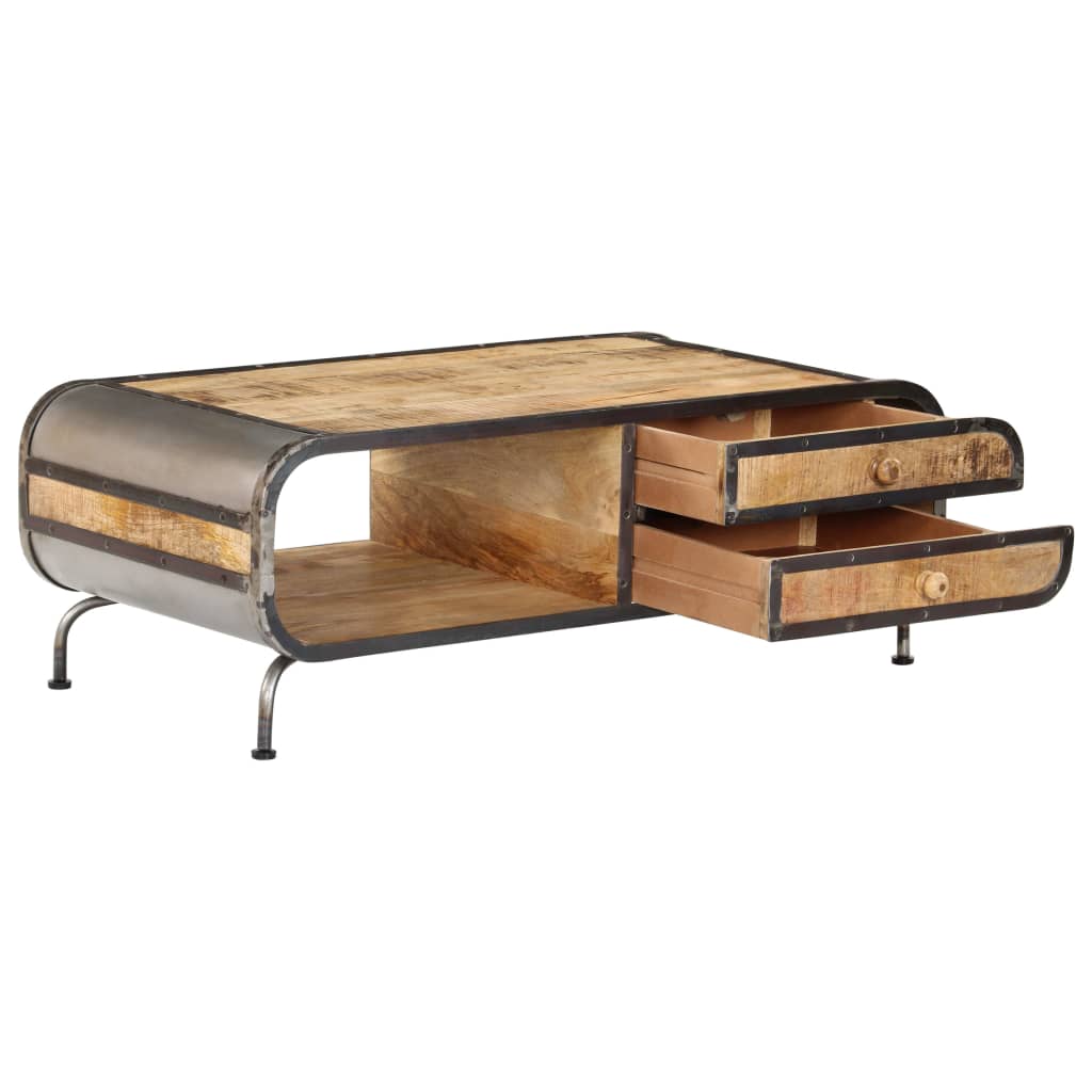 Table basse en bois de manguier et fer robustes-La-Fabrique-Industrielle