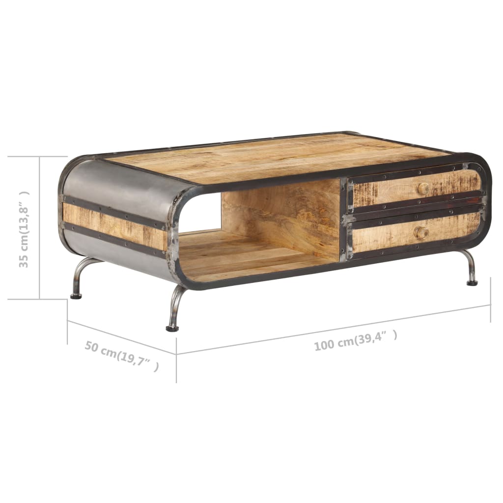Table basse en bois de manguier et fer robustes-La-Fabrique-Industrielle
