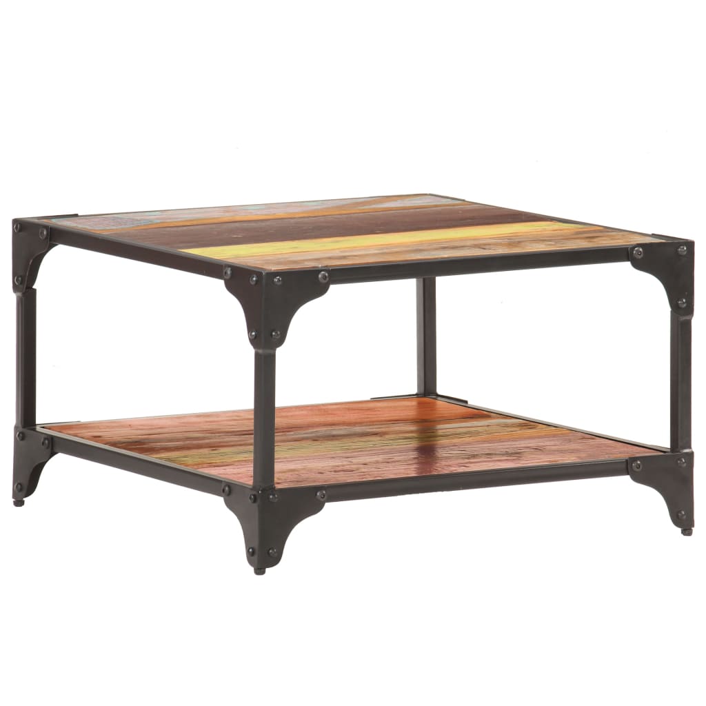Table basse en bois et fer Double Plateau-bois de récupération massif-1-60 x 60 x 35 cm-La-Fabrique-Industrielle
