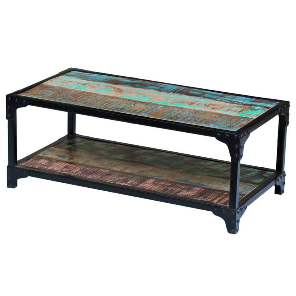 Table basse en bois et fer Double Plateau-bois de récupération massif-1-90 x 45 x 35 cm-La-Fabrique-Industrielle