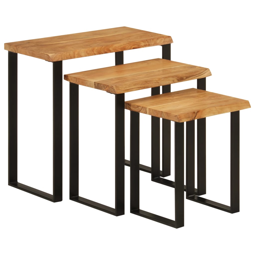 Table d'Appoint Gigogne en Bois et Acier Style Industriel-Marron et noir-Bois d'acacia massif-1-La-Fabrique-Industrielle