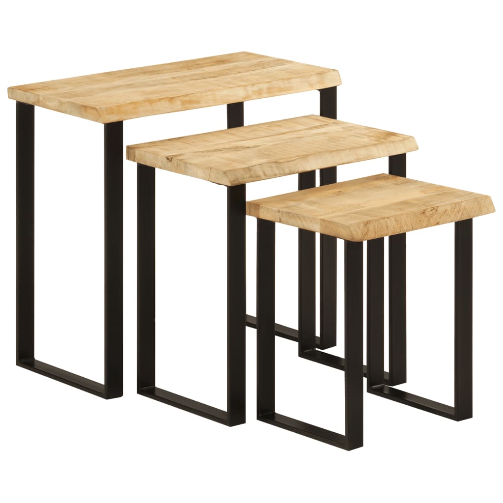 Table d'Appoint Gigogne en Bois et Acier Style Industriel-Marron et noir-bois de manguier massif-1-La-Fabrique-Industrielle