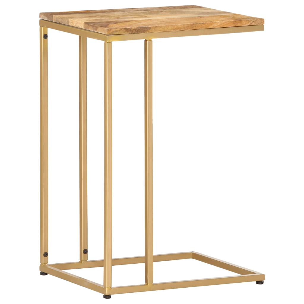 Table d'Appoint Industrielle en Bois et Métal Noir-bois clair et doré-bois de manguier massif-1-La-Fabrique-Industrielle