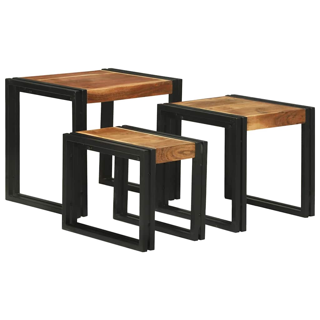 Table d'Appoint Style Industriel en Bois de Manguier-Bois d'acacia massif-Grand (50 cm) moyen petit-La-Fabrique-Industrielle