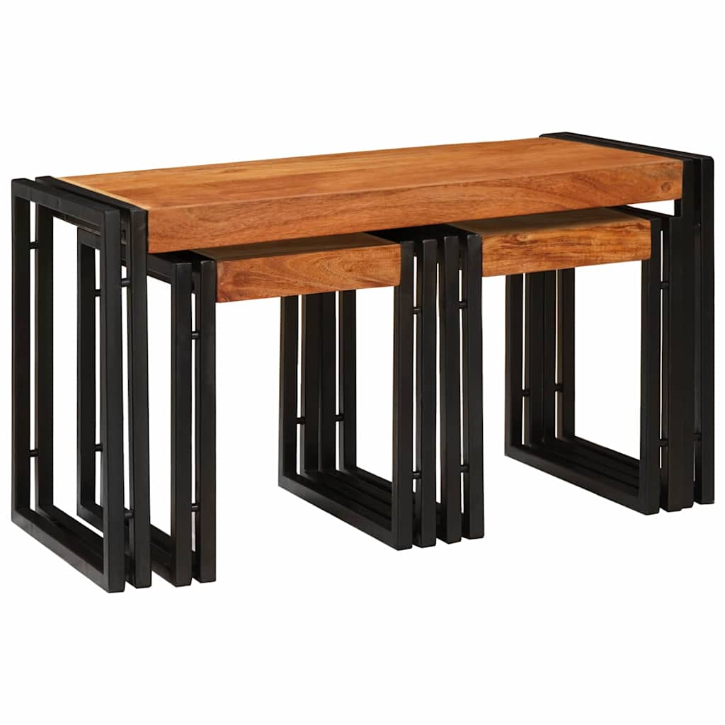 Table d'Appoint Style Industriel en Bois de Manguier-Bois d'acacia massif-Grand (82 cm) 2x moyen-La-Fabrique-Industrielle