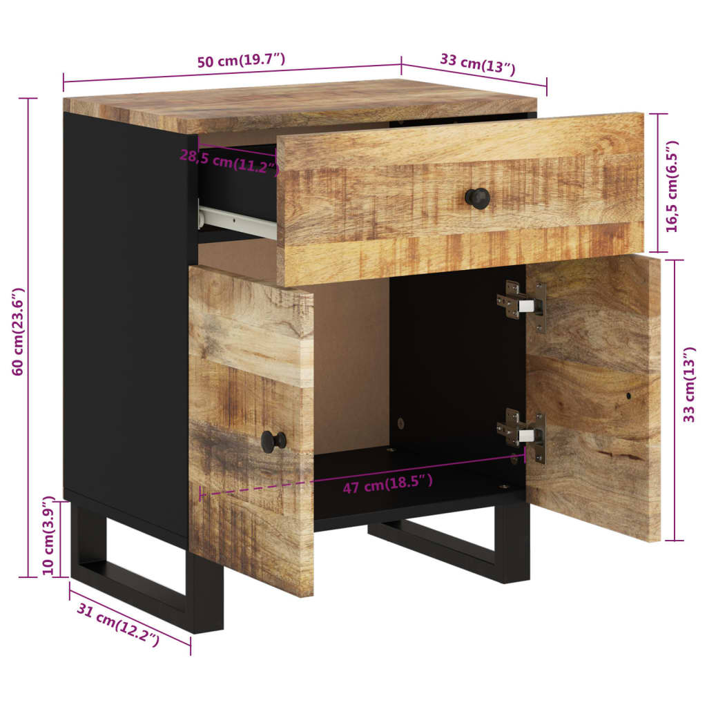 Table de Chevet Indus en Bois de Manguier et Pied Métal-La-Fabrique-Industrielle