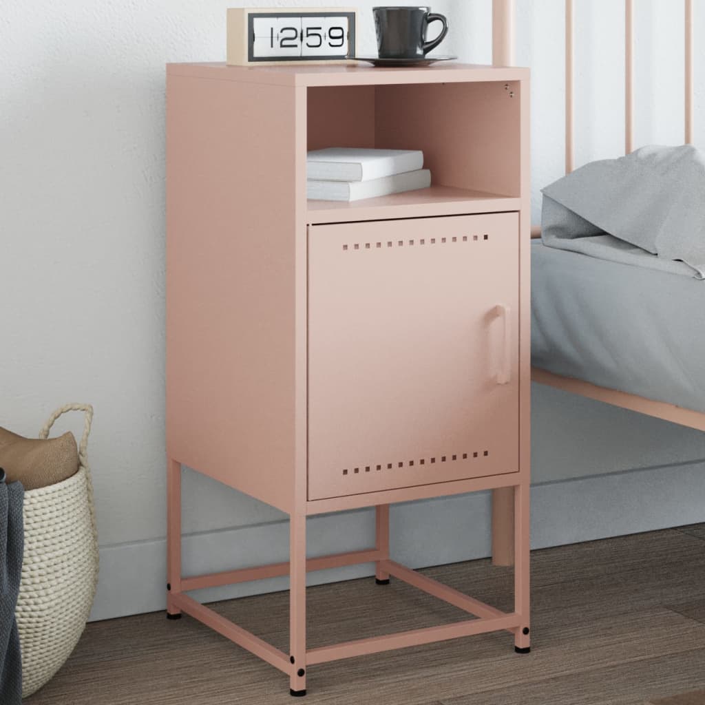Table de Chevet Industrielle avec Casier en Métal-Rose-1-La-Fabrique-Industrielle