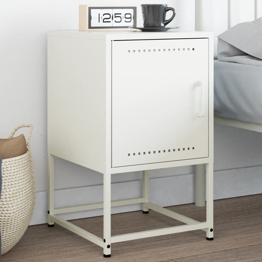 Table de Chevet Industrielle en Acier et Pieds Métalliques-Blanc-1-La-Fabrique-Industrielle