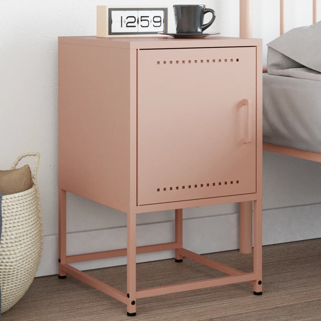 Table de Chevet Industrielle en Acier et Pieds Métalliques-Rose-1-La-Fabrique-Industrielle