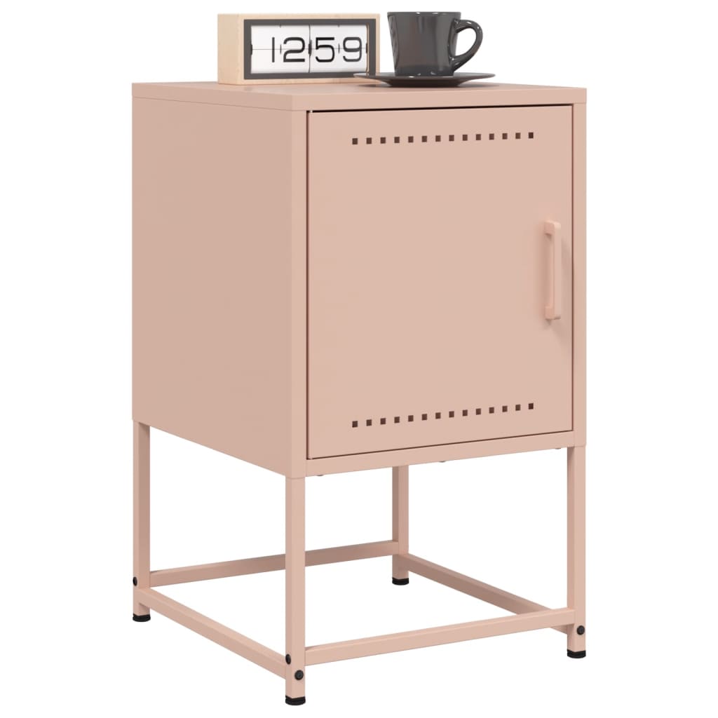Table de Chevet Industrielle en Acier et Pieds Métalliques-Rose-2-La-Fabrique-Industrielle