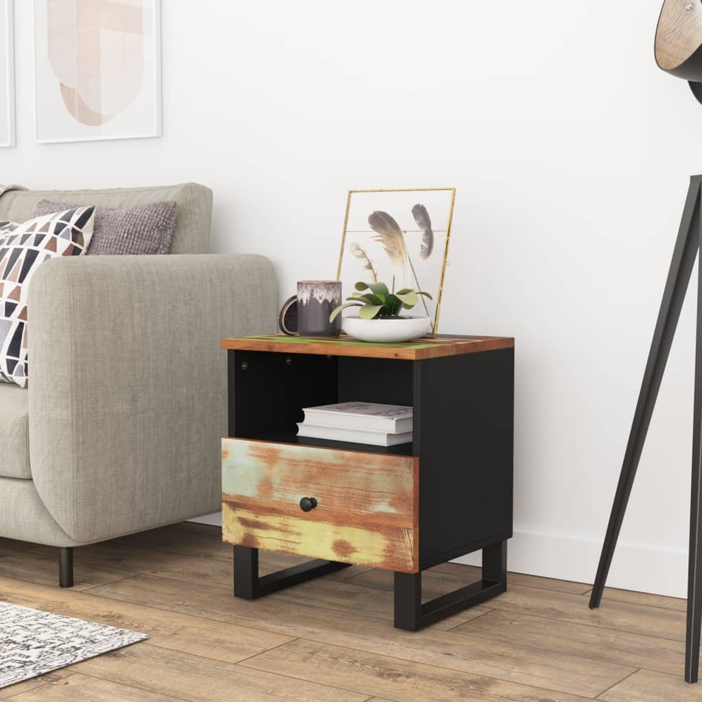 Table de Chevet Industrielle en Bois avec 1 Tiroir-Multicolore-1-La-Fabrique-Industrielle