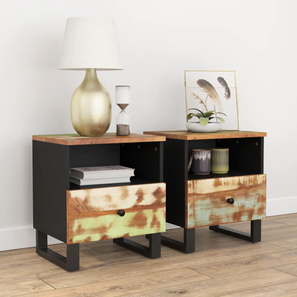 Table de Chevet Industrielle en Bois avec 1 Tiroir-Multicolore-2-La-Fabrique-Industrielle
