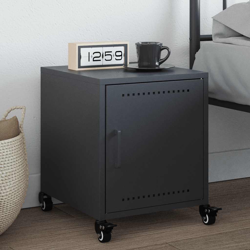 Table de Chevet Industrielle en Métal avec Porte-Anthracite-1-La-Fabrique-Industrielle