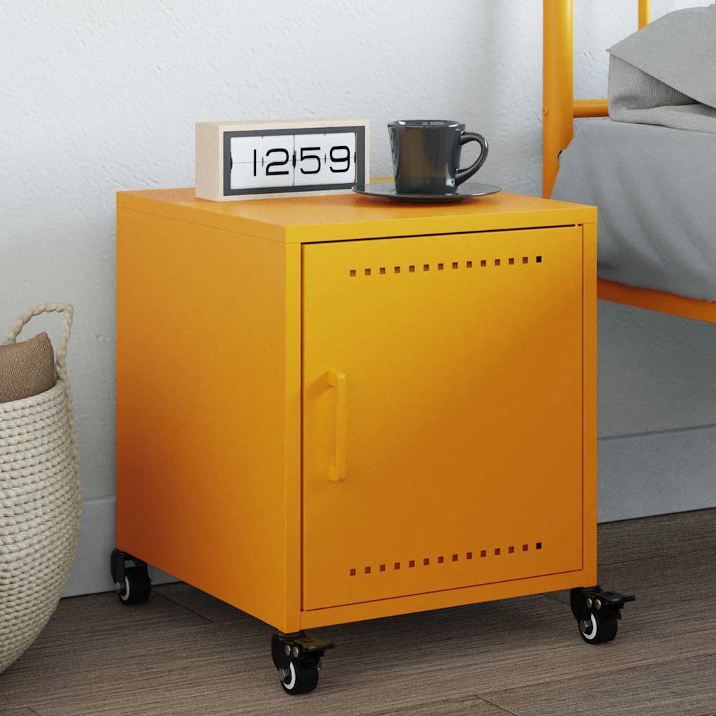 Table de Chevet Industrielle en Métal avec Porte-Jaune-1-La-Fabrique-Industrielle
