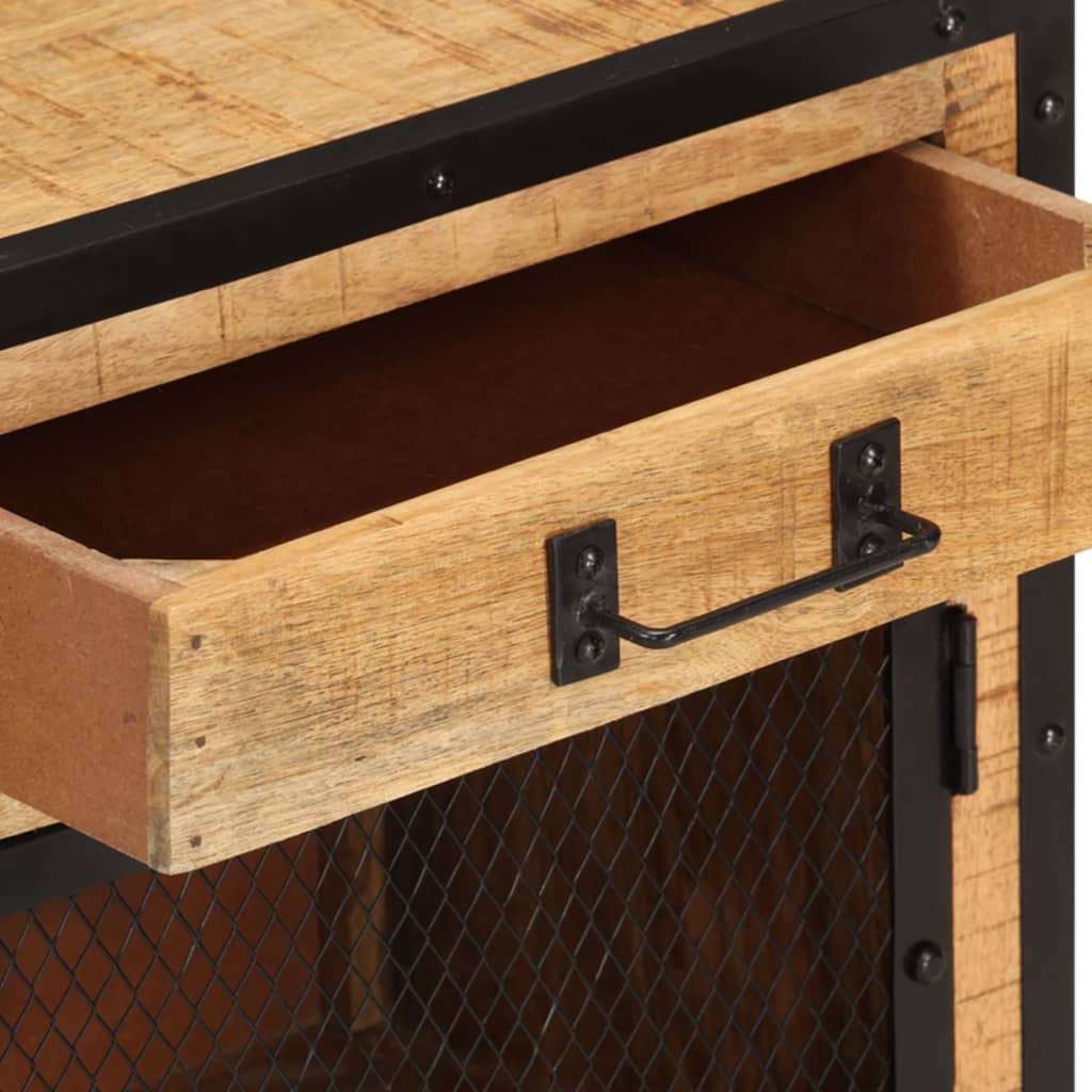 Table de Chevet Originale en Bois de Manguier et Acier-La-Fabrique-Industrielle