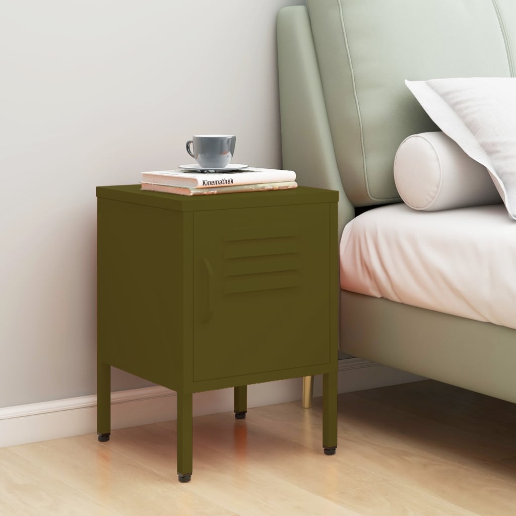 Table de Chevet au Style Industriel en Acier Gris-Vert olive-1-La-Fabrique-Industrielle