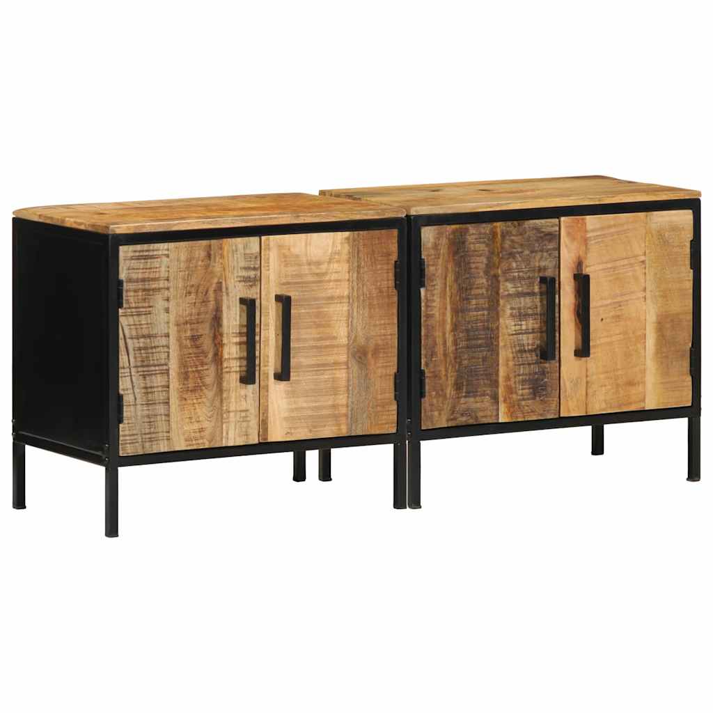Table de Chevet en Bois de Manguier Brut et Métal-2-La-Fabrique-Industrielle