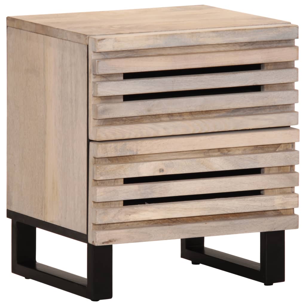 Table de Chevet en Bois de Manguier avec 2 Tiroirs-Bois massif blanchi-1-La-Fabrique-Industrielle