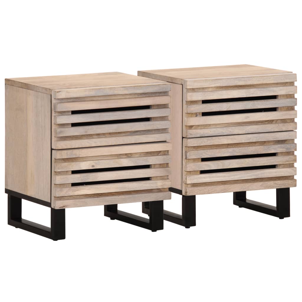 Table de Chevet en Bois de Manguier avec 2 Tiroirs-Bois massif blanchi-2-La-Fabrique-Industrielle