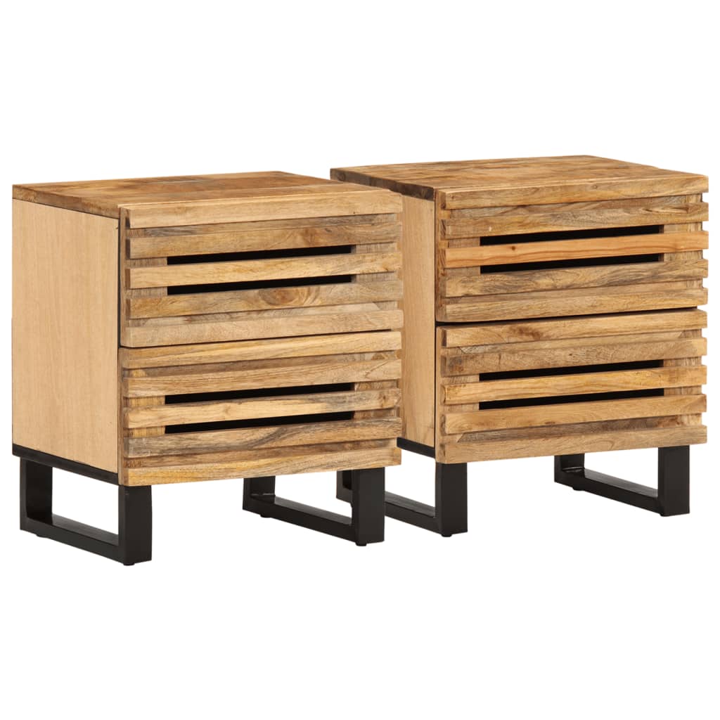 Table de Chevet en Bois de Manguier avec 2 Tiroirs-bois de manguier brut-2-La-Fabrique-Industrielle
