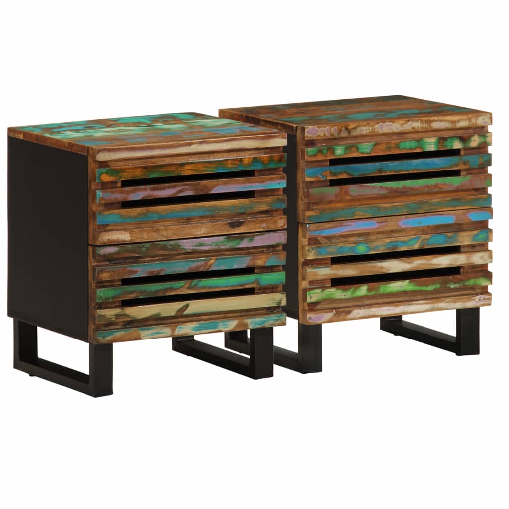 Table de Chevet en Bois de Manguier avec 2 Tiroirs-bois de récupération massif-2-La-Fabrique-Industrielle