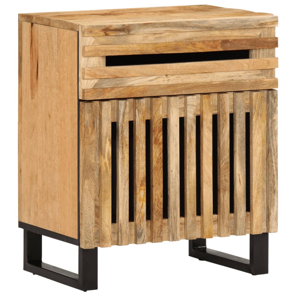 Table de Nuit Industrielle en Bois Foncé de Manguier-Marron-Bois de manguier brut massif-1-La-Fabrique-Industrielle