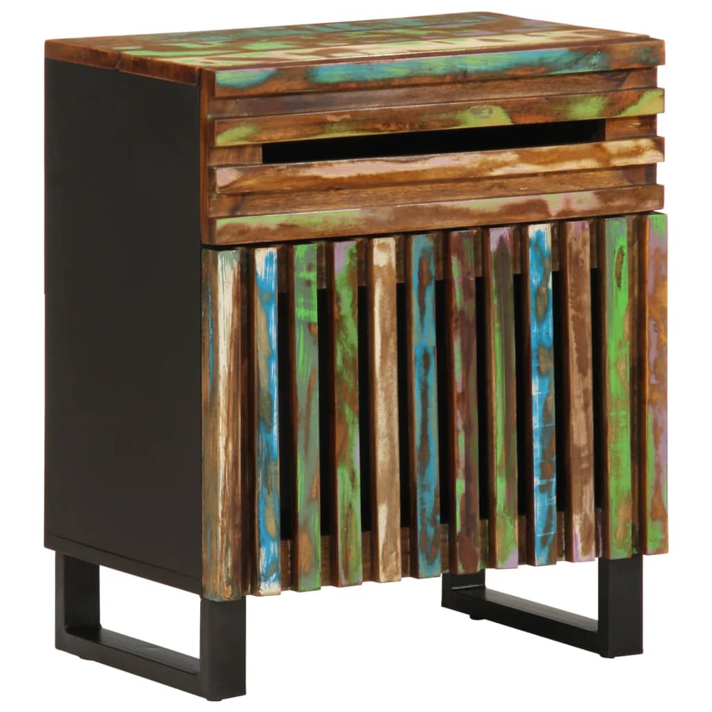 Table de Nuit Industrielle en Bois Foncé de Manguier-Multicolore-Bois d'acacia massif-1-La-Fabrique-Industrielle