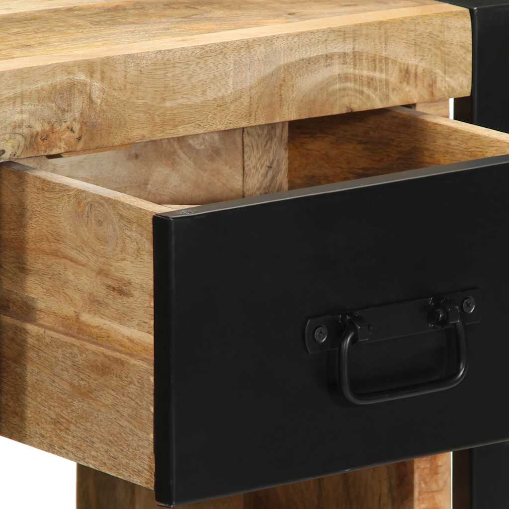 Table de Nuit Industrielle en Bois Massif et Métal Noir-La-Fabrique-Industrielle