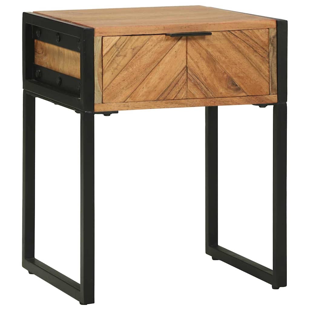 Table de Nuit Industrielle en Bois d'Acacia et Métal-La-Fabrique-Industrielle